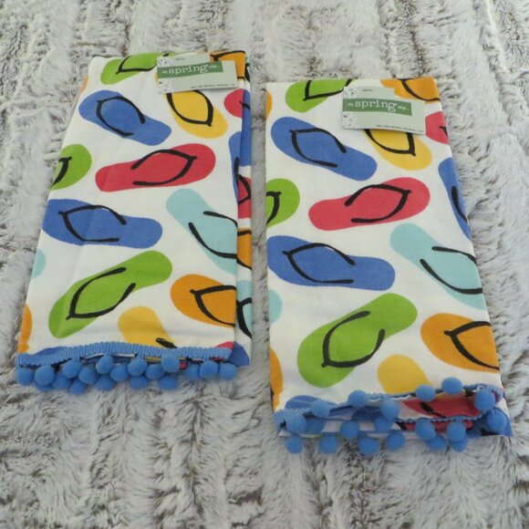 Beach Flip Flops Kitchen Hand Towels Set Of 2 - Picture 1 of 6